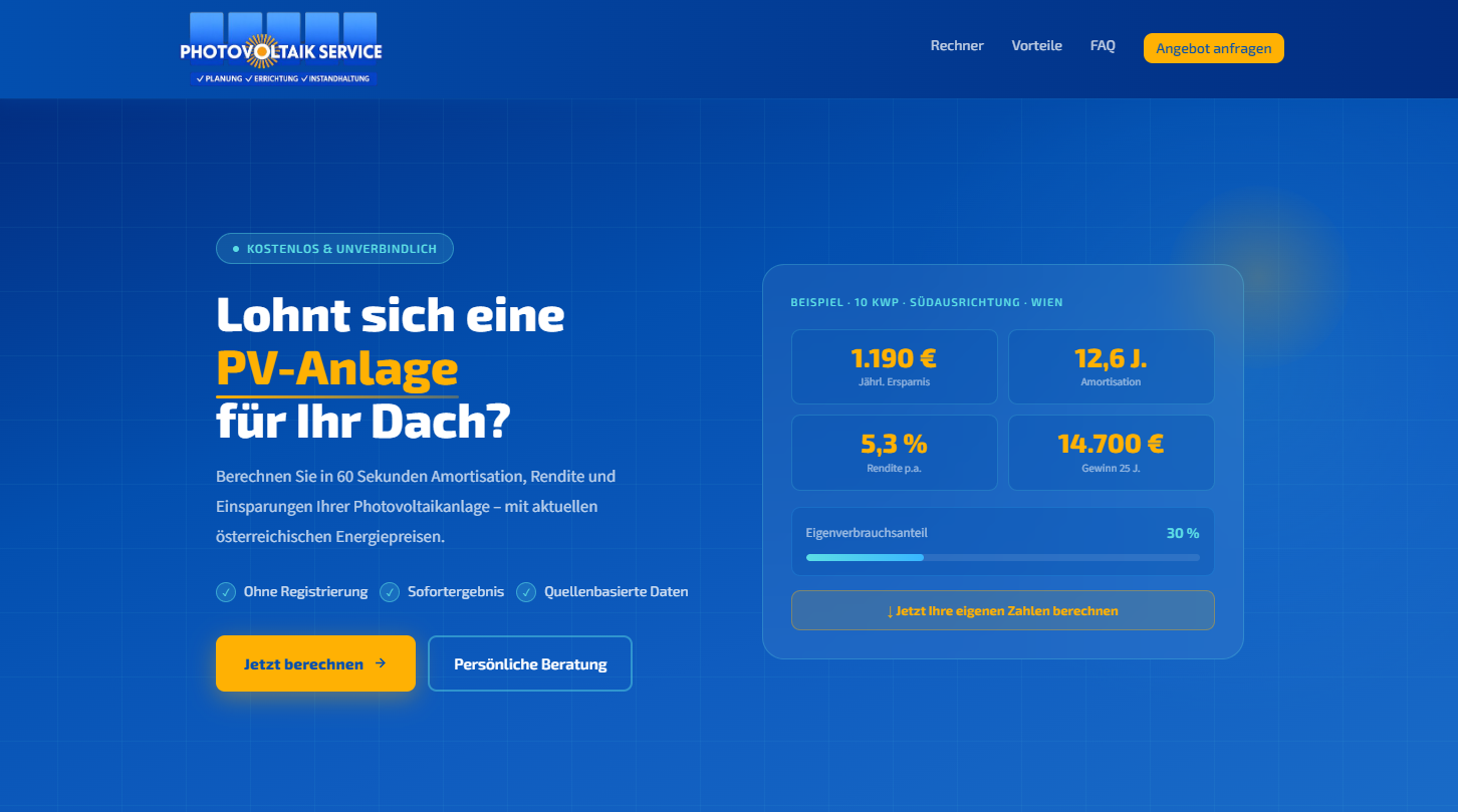 PV Wirtschaftlichkeitsrechner Österreich 2026