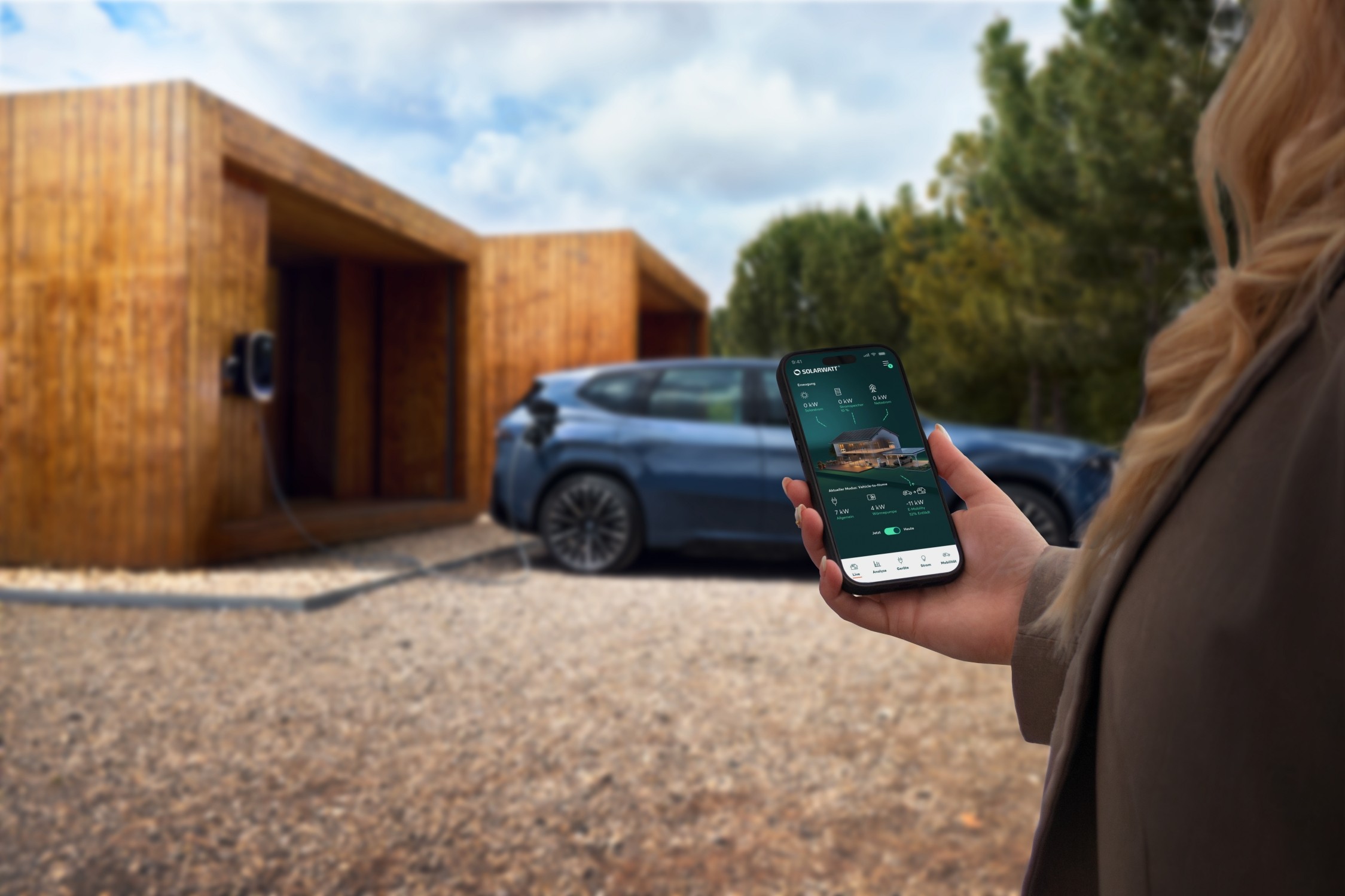 BMW bidirektionales Laden V2H – Elektroauto speist über die BMW Wallbox Professional Strom zurück ins Hausnetz