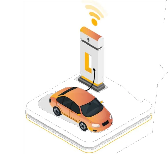 Illustration einer Wallbox, die ein Elektroauto mit Solarstrom-Überschuss lädt