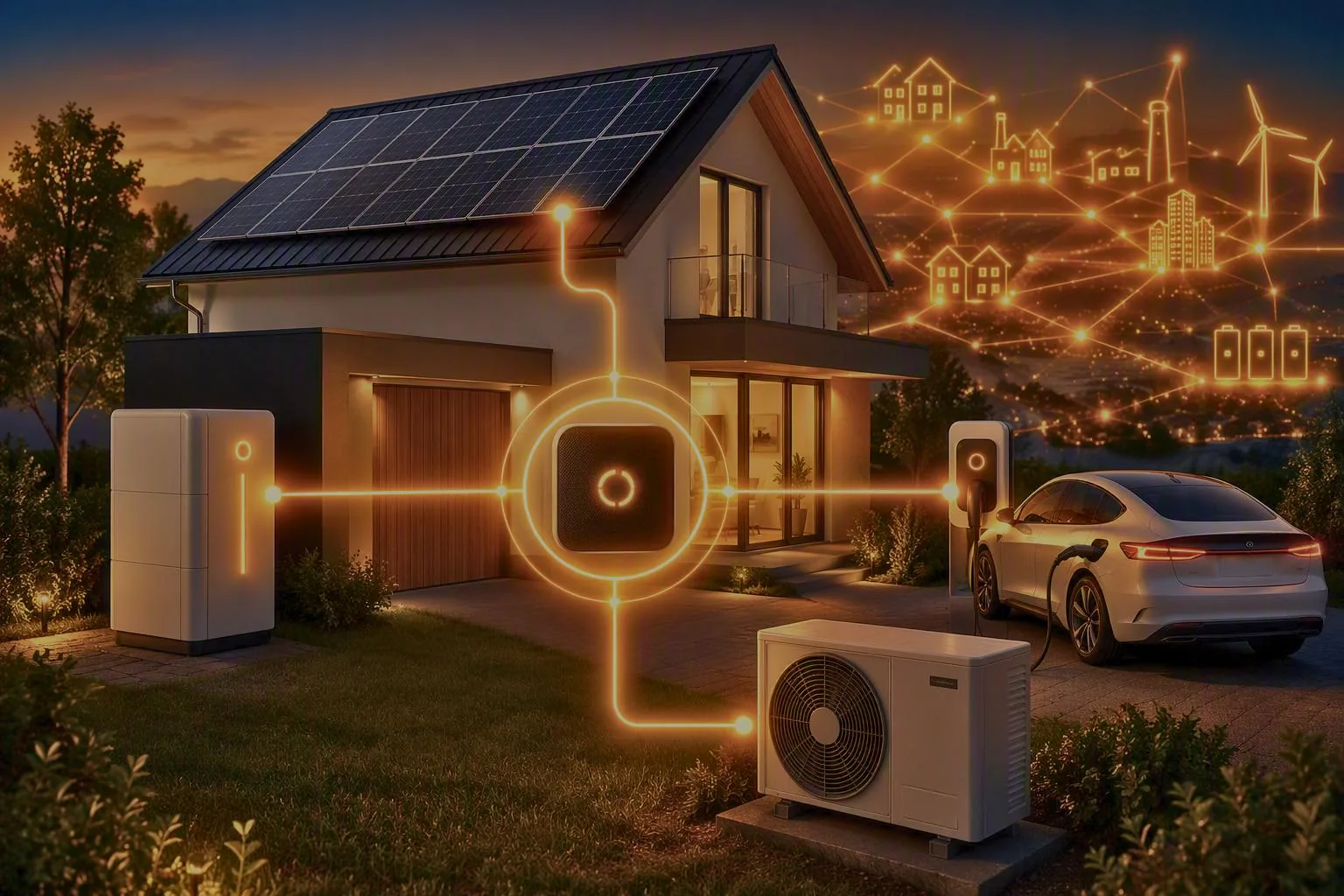 Einfamilienhaus mit Photovoltaik, Batteriespeicher, Wallbox und E-Auto, vernetzt über das Energiemanagement-System Solar Manager